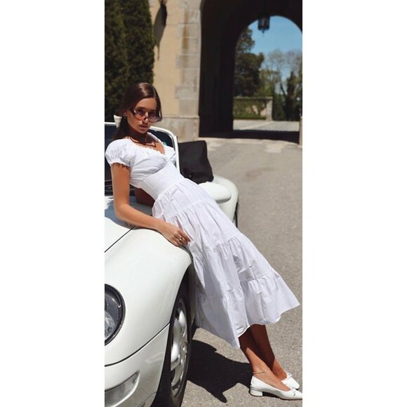 Danielle Bernstein White Midi‎ Smocked Waist Peasant Dress Sz 2x NEW - Picture 10 of 10